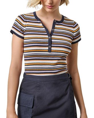 Lilla P Striped Linen-Blend Henley
