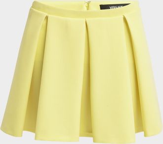 Versace Pleated Wool Grain De Poudre Mini Skirt