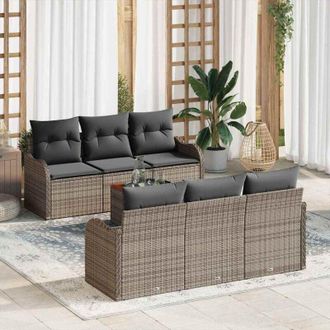 vidaXL Conjunto De Sof&aacute; De Jard&iacute;n 7 Pcs Gris Polirat&aacute;n Vidaxl