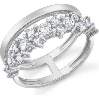 Crislu Cubic Zirconia Double Band Ring in Pure Platinum /Clear Stone at Nordstrom, Size 6