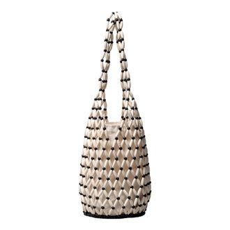 Generic Fiorky Straw Beach Bag for Women, Summer Straw Tote Bag Handbag Wooden Beading Hollow Out Tote Bags for Holiday Travels Date Bucket Shoulder Bags Hand