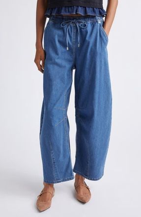 Cinq &agrave; Sept Brooks Barrel Leg Drawstring Ankle Jeans in Light Wash at Nordstrom, Size X-Large