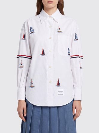 Thom Browne Camicia in cotone bianco con tasca a toppa e flag logo