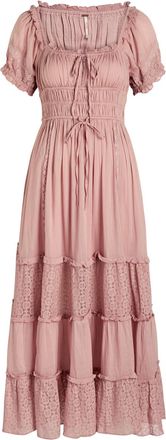 Free People Falling Sun Panelled Cotton Midi Dress - Mauve - L (UK16-UK18 / L)