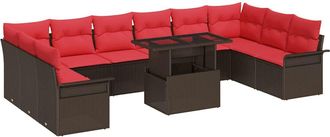 vidaXL Conjunto De Sof&aacute; De Jard&iacute;n 11 Uds. Marr&oacute;n Rattan De Poli&eacute;ster Vidaxl