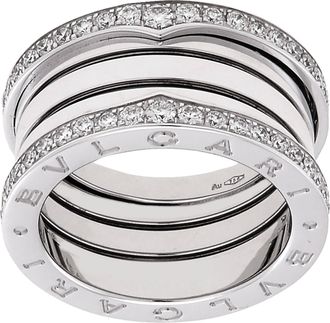 Bulgari B.Zero1 18K White Gold 4-Band Diamond Pave Ring Size 7