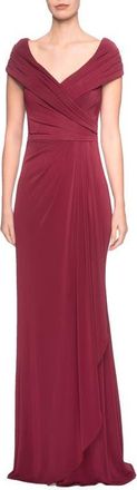 La Femme Ruched Jersey Long Gown with V-Neckline in Wine at Nordstrom, Size 20