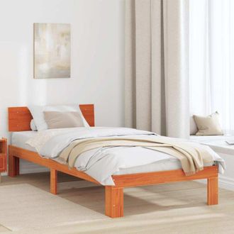 vidaXL Bed Frame with Headboard Brown 90 x 200 cm Solid Pine wood Vidaxl