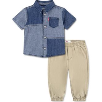 Levi's Colorblock Button-Up Shirt & Joggers Set in Richards at Nordstrom, Size 18M