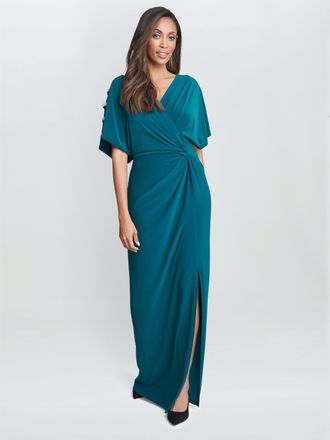 Gina Bacconi Womens PASCALE LONG KNOT FRONT JERSEY DRESS - Emerald - Size 12 UK