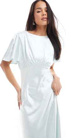 Six Stories Bridesmaid empire waist satin maxi dress in ice blue