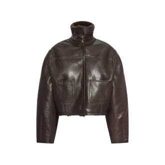 Rotate Bonded Fur Leather Jacket Dark Brown