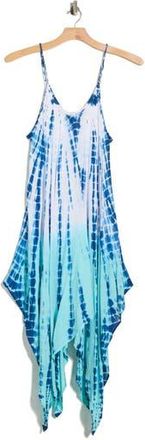 Boho Me Tie Dye Print Handkerchief Hem Maxi Dress in White/Aqua at Nordstrom Rack, Size 2X