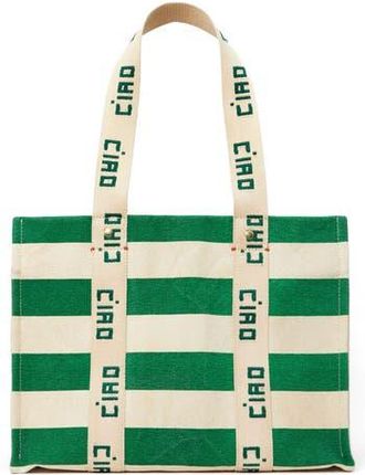 Clare Vivier Noemie Stripe Cotton Canvas Tote in Palm Green /canvas Stripe at Nordstrom Rack