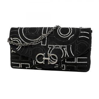 Ferragamo Black Suede Chain/Shoulder Wallet (Pre-Owned)
