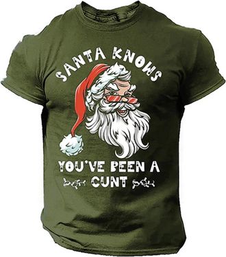 Generic Men Christmas T Shirts Christmas Gnome Pullover Classic Dwarf Printed Tunic Tops Vintage Cartoon Round Neck Streetwear(Army Green, XXL)