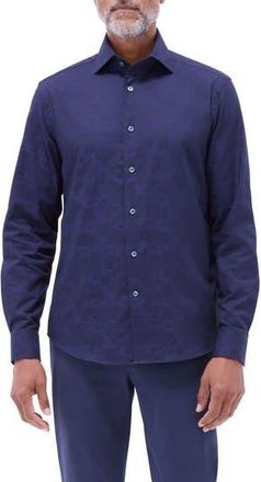 Bugatchi Axel Shaped Fit Stretch Cotton Button-Up Shirt in Navy at Nordstrom Rack, Size Small