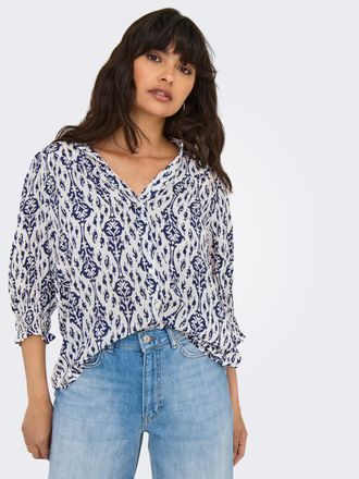 Only Kurzarmbluse ONLY ONLRAYA 3/4 SHIRT WVN NOOS, Damen, Gr. XS, blau (night sky aop:ocean graphic), Web, Obermaterial: 100% Viskose, bedruckt, l&auml;ssig ges