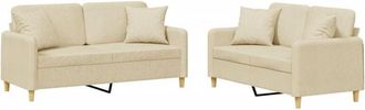 vidaXL Juego De Sof&aacute;s Con Cojines 2 Piezas Tela Crema Vidaxl