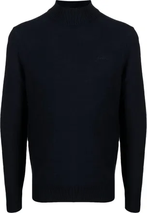 BOSS logo-embroidered high-neck jumper - men - Virgin Wool/Acrylic - 3XL - Blue