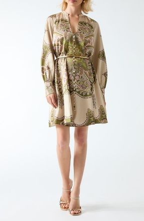 Marciano Khlifia Long Sleeve Belted Fit & Flare Minidress in Brown at Nordstrom, Size 44