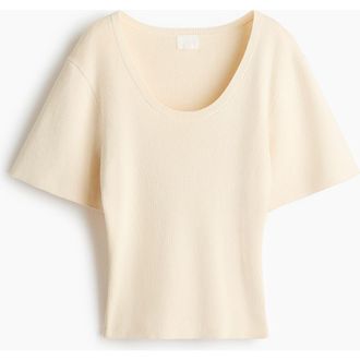 H&M Fine-knit T-shirt in Cream at Nordstrom, Size Xx-Large
