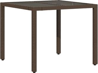 vidaXL Mesa de jardín superficie de vidrio ratán pe marrón 90x90x75 cm Vidaxl
