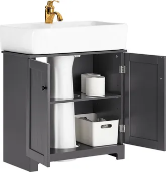 SoBuy Sobuy - Mueble Para Debajo Del Lavabo Armario De Ba&ntilde;o De Suelo Con 1 Estante Y 2 Puertas 60 X 30 X 60 Cm Bzr18-ii-dg Es