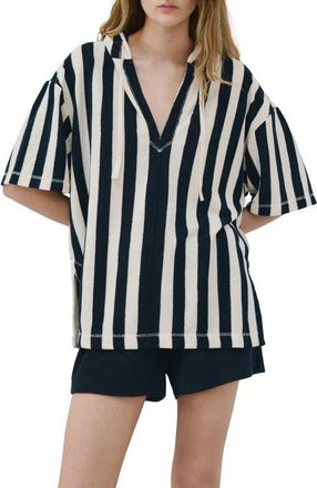 Mango Hooded Cotton Blend Pajama Shirt in Blue at Nordstrom, Size Medium