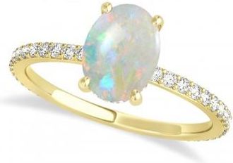 Allurez Oval Opal & Diamond Hidden Halo Engagement Ring 14k Yellow Gold (0.76ct)