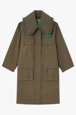 Ganni x Barbour Long Coat in Green Size 0