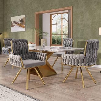 Merax Set of 4 Velvet Swivel Dining Chair with Arms & Backrest in Grey