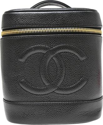 Chanel Vintage Timeless Cosmetic Case Caviar Black Leather Handbag (Pre-Owned)