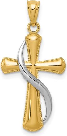 Diamond2Deal 14k Two-tone Gold Polished Cross Drape Pendant