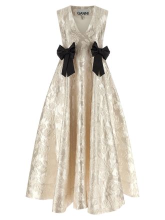 Ganni Kleid Cloque mit V-Ausschnitt