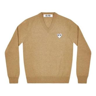 Comme Des Garçons V-Neck Pullover White Emblem Camel AZ-N064-051-2