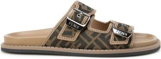 Fendi Sliders, male, Brown, Size: 11 US Flat Sandals with FF Jacquard Pattern