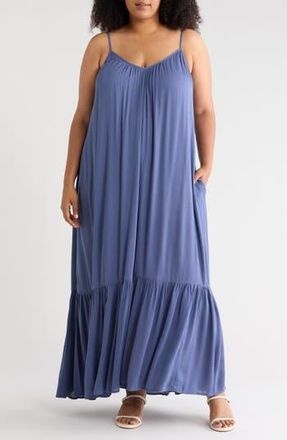 Melrose and Market Ruffle Hem Gauze Maxi Slipdress in Blue Indigo at Nordstrom Rack, Size 3X