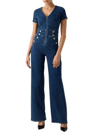 Guess Alina Stretch Denim Flared Jumpsuit in Blue at Nordstrom, Size X-Small X 32