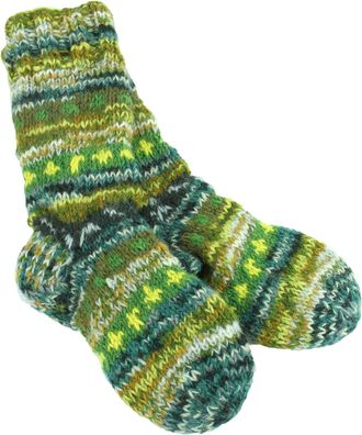 Loud Elephant Chunky Wool Knit Abstract Pattern Fleece Lined Socks - Green