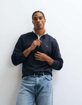 Farah Jim felpa con mezza zip e logo navy-blu navy