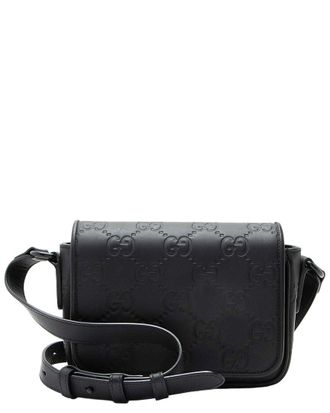Gucci Black Rubber Gg Effect Calfskin Mini Messenger (Authentic Pre-Loved)