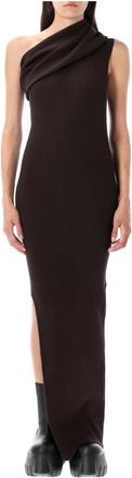 Rick Owens Bruine Asymmetrische Gedrapeerde Jurk Aw 25 - Dames - Kleedjes - Bruin - S - Polyester - Kleedjes