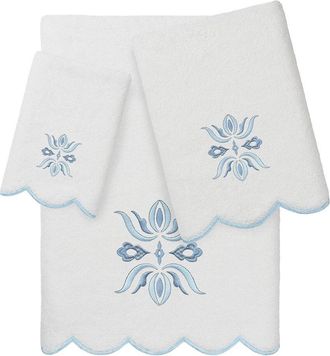 Linum Home Textiles 100% Turkish Cotton Flower Crest Scallop 3Pc Embellished Towel Set