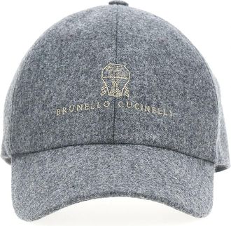 Brunello Cucinelli Virgin Wool Flannel Baseball Cap met Borduursel - Heren - Petten - Grijs - L - Katoen - Accessoires