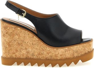 Stella McCartney Black Polyurethane Wedge Womens Sandals