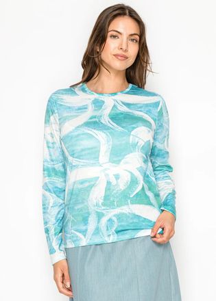 YAL New York Turquoise Cotton Blend Printed Tee