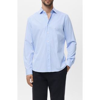 Mango Regular Fit Stripe Cotton Button-Up Shirt in Sky Blue at Nordstrom, Size Xx-Large