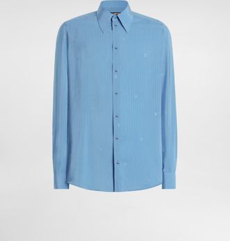 Dolce & Gabbana Gold Shirt In Silk Jacquard - Man Shirts Blue 37