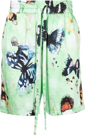 Nahmias butterfly-print silk shorts - men - Silk/Elastane - M - Green